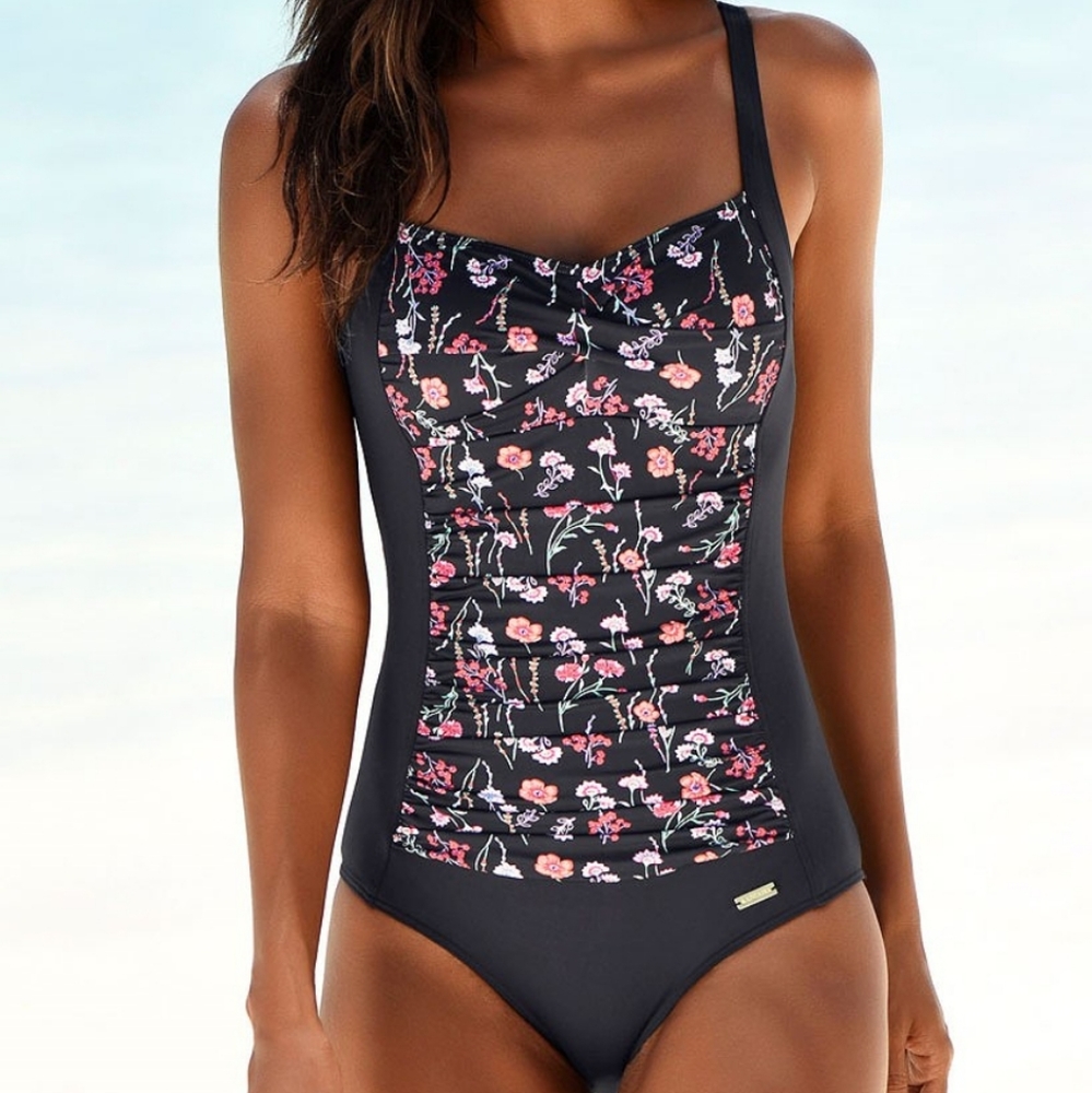 NEW LASCANA FLORAL ONE-PIECE, Size: 38DD Color: BLACK MULTI